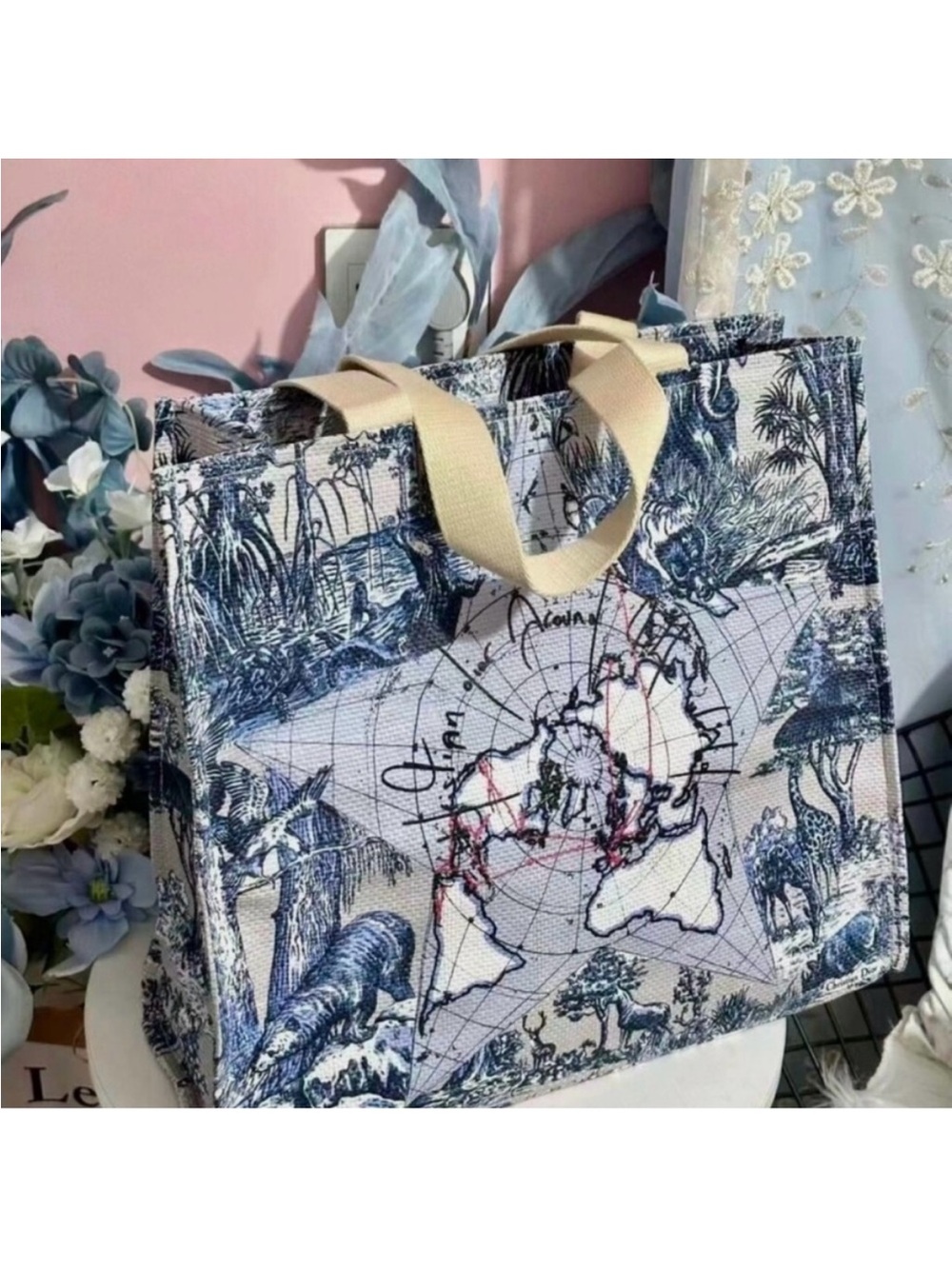 Dior Blue and White around the world canvas Tote NWT - Picture 5 of 10